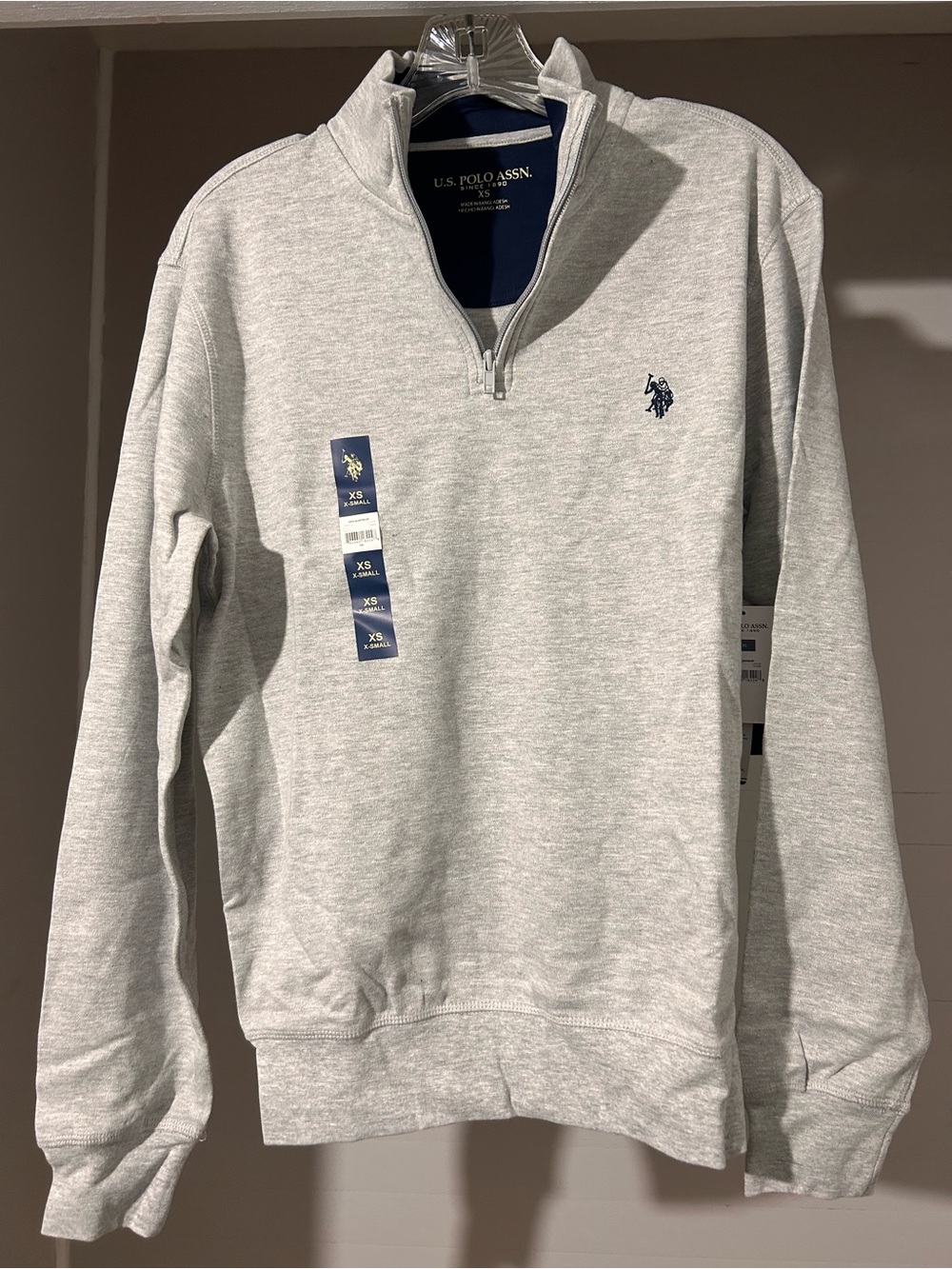U.S. Polo Assn. Men's Light Gray Half-Zip Pullover with Navy Logo